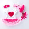 Vestido de Verano Manga Corta Línea A Algodón de Alta Calidad Bolsa Falda Gorda Blanca T Rosa Rojo Borde Rosa Vestido de Conejo Zapatos para Niños pequeños traje