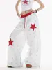 Calça Casual com Estampa de Estrela Retro Americana para Mulheres, Novo Estilo Outono e Verão 2025, Caimento Solto, Emagrecedor, Versátil, Calça de Perna Larga Leve