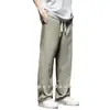 Pantalones Casuales Rectos de Seda Helada Nuevos de Verano 2025 para Hombre, Simples Versátiles Sueltos Talla Grande Delgados de Pierna Ancha Deportivos Largos