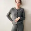 Nuevo Cárdigan de Cachemir de Color Sólido Versátil con Cuello Redondo Estilo Coreano Chaqueta Holgada Simple Camisa Base