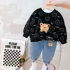 Coreano Nuevo Primavera Manga Larga Dibujos Animados Estampado Animal Dos Piezas Conjunto Bebé Hombres y Mujeres Elegante Moda Traje Deportivo Tendencia