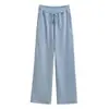 Calça Casual Americana Respirável Outono e Inverno Moda Feminina Versátil Cintura Elástica Cordão Único Perna Reta Comprimento Total Calça de Moletom Esportiva