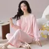 Pijama de algodão com mangas compridas e calças compridas para mulheres, conjunto de duas peças tipo pulôver para outono, vestuário doméstico feminino transfronteiriço para live-streaming
