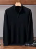 Suéter de punto para hombre, color liso, cachemira, cuello alto medio con cremallera, corte holgado, para otoño e invierno, capa base casual de negocios