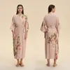 Bata Fina Ropa de Casa Europea y Americana Bata Larga Mujer Satén Talla Grande Pijama Bata de Baño Manga Larga Primavera y Otoño Seda Artificial