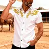 Camisa retro americana de manga curta, nova moda casual versátil transfronteiriça europeia e americana, estilo cowboy ocidental étnico, camisa masculina