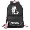 Mochila escolar USB de dibujos animados transfronteriza de cola de hadas para jóvenes de primaria y secundaria, mochila casual con cinta para hombres y mujeres