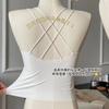 Camisola pequeña de seda de hielo de verano con espalda descubierta y agujeros, sin costuras, interior con almohadilla para el pecho, pecho envolvente, prenda exterior que combina con todo, parte superior con espalda descubierta