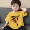 Ropa Infantil Camiseta de Algodón Puro de Manga Corta para Niños Verano Dibujos Animados Impresos Top Camiseta Holgada Fina de Cuello Redondo para Niños