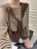 Camiseta de punto a rayas casual estilo coreano de terciopelo Andy de color con bufanda para mujer, suéter de manga larga, camiseta básica para otoño e invierno