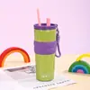 Taza de Hielo con Popote de Gran Capacidad 750ml Transfronteriza con Correa, Taza Portátil para Coche, Taza Termo de Acero Inoxidable 304 de Aspecto Elegante