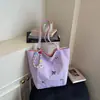 Bolso de Lona Bordado con Hongo y Cachorro de Nuevo Estilo, Gran Capacidad, Bolso Simple para Mujer, Bolso de Hombro de Moda, Bolso de Mano