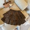 Saia Elástica Vintage Estampada de Leopardo para Mulheres, Saia Curta Afiladora de Cintura Alta para Meninas Baixinhas, Saia Fofa de Bolo em Camadas