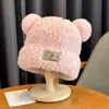 Touca Chapéu de Inverno Grossa de Pelúcia Quente Ursinho Fofo, Chapéu de Tricô para Outono e Inverno com Circunferência da Cabeça Grande