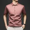 Camisa Masculina de Manga Curta de Seda de Amora de Alta Qualidade para o Verão, Tamanho Grande, Luxo Leve, Seda Genuína, Casual de Negócios, Cor Sólida, Não Amassa, Resistente a Amassados