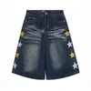Shorts de Pierna Ancha Lavados con Bordado de Estrella Estilo Callejero Americano para Mujer, Verano Sueltos Casual Versátiles 2026