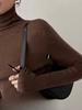 Suéter Básico Tricotado de Gola Alta Cor Café Vintage para Mulheres, Primavera 2026, Top Camada Slim-Fit com Suéter Estiloso