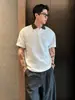Camisa Polo Blanca de Cuello en V Estilo Old Money Manga Corta para Hombre Verano con Bloques de Color Cuello Camisero Manga de Tres Cuartos Acanalada Texturizada