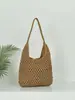 Bolsa Tote Preguiçosa da Temporada de Primavera 2026, Novo Design Trançado Vazado, Bolsa de Ombro Casual para Praia e Litoral, Bolsa de Palha de Grande Capacidade