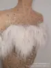 Vestido jumpsuit sexy y único para desfile de semana de la moda de cumpleaños con diseño de felpa y malla transparente