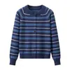 Cárdigan de Punto Rayado Retro Color-Block para Mujer, Estilo Coreano, Nuevo Otoño/Invierno, Casual, Adelgazante, Elegante, Versátil Suéter