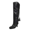 Botas altas de moda y geniales estilo británico de 6.5 cm, nuevo modelo otoño e invierno 2026, punta redonda, tacón grueso, botas largas plegables con borlas