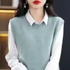 Fabricante de colete estilo coreano com gola redonda, top sem mangas, adequado para outono e inverno, caimento solto, estilo novo, peça externa feminina, fornecimento direto no atacado, bege