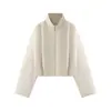 Chamarra minimalista con cuello alto y cierre para mujer, hombros caídos, corte holgado, dobladillo elástico, prenda exterior casual corta