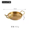 Panela funda de aço inoxidável estilo coreano, espessa, para frutos do mar, panela de fondue estilo militar, dourada, fundo plano, raso, de nível comercial, wok com duas alças