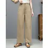 Pantalones de Pierna Ancha Fluidos de Cintura Alta para Mujer, Pantalones Casuales Rectos Sueltos, Pantalones Versátiles de Trabajo con Cintura Semi-Elástica
