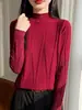 Suéter de punto con cuello semialto de lentejuelas y manga larga, camisa base brillante de lujo ligero, capa interior versátil y elegante para otoño e invierno