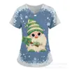 Camiseta de Manga Corta con Estampado de Dibujos Animados Navideños y Cuello en V Uniforme de Enfermera Camiseta con Estampado de Copos de Nieve Lindos y Atmósfera Navideña Uniforme de Enfermera