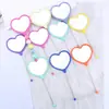 Espejo de Maquillaje de Mano con Forma de Corazón DIY Espejo con Perlas Portátil Espejo de Maquillaje de un Solo Lado Espejo de Maquillaje de Corazón de Plástico Venta al por Mayor