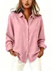 Roupas femininas transfronteiriças europeias e americanas Amazon primavera-verão gola lapela modelagem solta cardigã manga longa camisa de algodão e linho casual versátil vestuário feminino