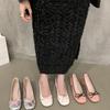 Zapatos de Ballet de Cuero Suave de Moda con Lazo y Tacón Grueso para Mujer 2025 Primavera y Otoño Nuevos Zapatos Tipo Beanie Versátiles de Tacón Medio Plateado