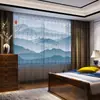 Novas Cortinas Estilo Chinês com Pintura de Paisagem em Tinta para Sala de Estar, Escritório, Quarto, Estudo, Janela de Canto, Cortinas Transparentes Semi-Blackout de Teto a Chão
