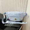 Bolso moderno y de moda para el pecho de mujer con estampado de letras de nailon y costuras de estrellas, riñonera para niñas para uso diario, bolso cruzado pequeño