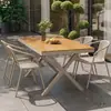 Combinación de Mesa y Sillas para Exteriores Patio Jardín Villa Patio Exterior Mesa y Sillas de Acero Aleado Plástico Madera para Múltiples Personas Pueden Estar Expuestas a la Lluvia