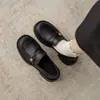 Mocassins Femininos de Solado Grosso com Pequenas Moedas Douradas, Couro Macio, Novidade Primavera 2026 Versátil Solado Macio Salto Grosso Estilo Britânico Sapatos de Couro