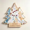 Letrero de madera de árbol de Navidad de una pieza colgante, Colgador de puerta de decoración navideña, Adorno de madera festivo impreso en UV, Transfronterizo