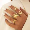 Anillos Estilo Vacaciones Serie Oceánica Transfronteriza, Set de Anillos Abiertos Personalizados de Caracola, Estrella de Mar y Concha
