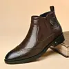 Botas de Couro Masculinas Tamanho Plus Transfronteiriças Estilo Britânico Botas Curtas Couro Genuíno Bico Fino Botas Chelsea Masculinas Outono/Inverno Novo Estilo