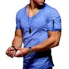 Comercio exterior transfronterizo nueva camiseta de manga corta para hombre estilo europeo y americano cuello en V para hombre color liso ajustada camiseta básica suministro directo del fabricante talla europea