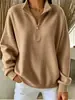 Moda femenina transfronteriza europea y americana 2026: nueva sudadera con cremallera estilo TikTok, cuello semi-alto, tejido de gofre, corte holgado, top de color liso