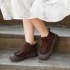 Bota Única de Piel de Vaca de Artesano con Suela Gruesa, Tacón de Cuña, Detalles Cosidos, Estilo Artístico Vintage, Botines Cortos Chelsea de Corte Bajo para Mujer