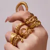 Anillo Abierto Geométrico Hueco de Acero Inoxidable Set, Diseño Compacto Estilo Francés, Anillo de Dedo Bestseller Transfronterizo, Estilo Minimalista Fresco