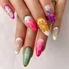 Estilo Europeu e Americano Ins Moda Em Destaque Estéreo 3D Unhas Amêndoa de Cabeça Redonda Gradiente Colorido Artesanato Sofisticado Adesivos de Unhas Postiças