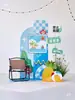 Cenário de Montagem de Evento com Tema de Verão Display de Loja em Shopping de Verão Decoração de Prancha de Surf Fundo de Decoração com Placa Kt