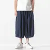 Pantalones Casuales Nuevos de Verano para Hombre Algodón y Lino Estilo Chino Holgados Casuales Rectos de Pierna Ancha Pantalones Harem Pantalones Cortos
