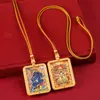 Colar Thangka Estilo Xizang com Pingente Thangka Dupla Face, Um Lado com Relevo e o Outro com Imagem Pintada a Ouro do Grande Deus Negro do Céu Negro da Riqueza